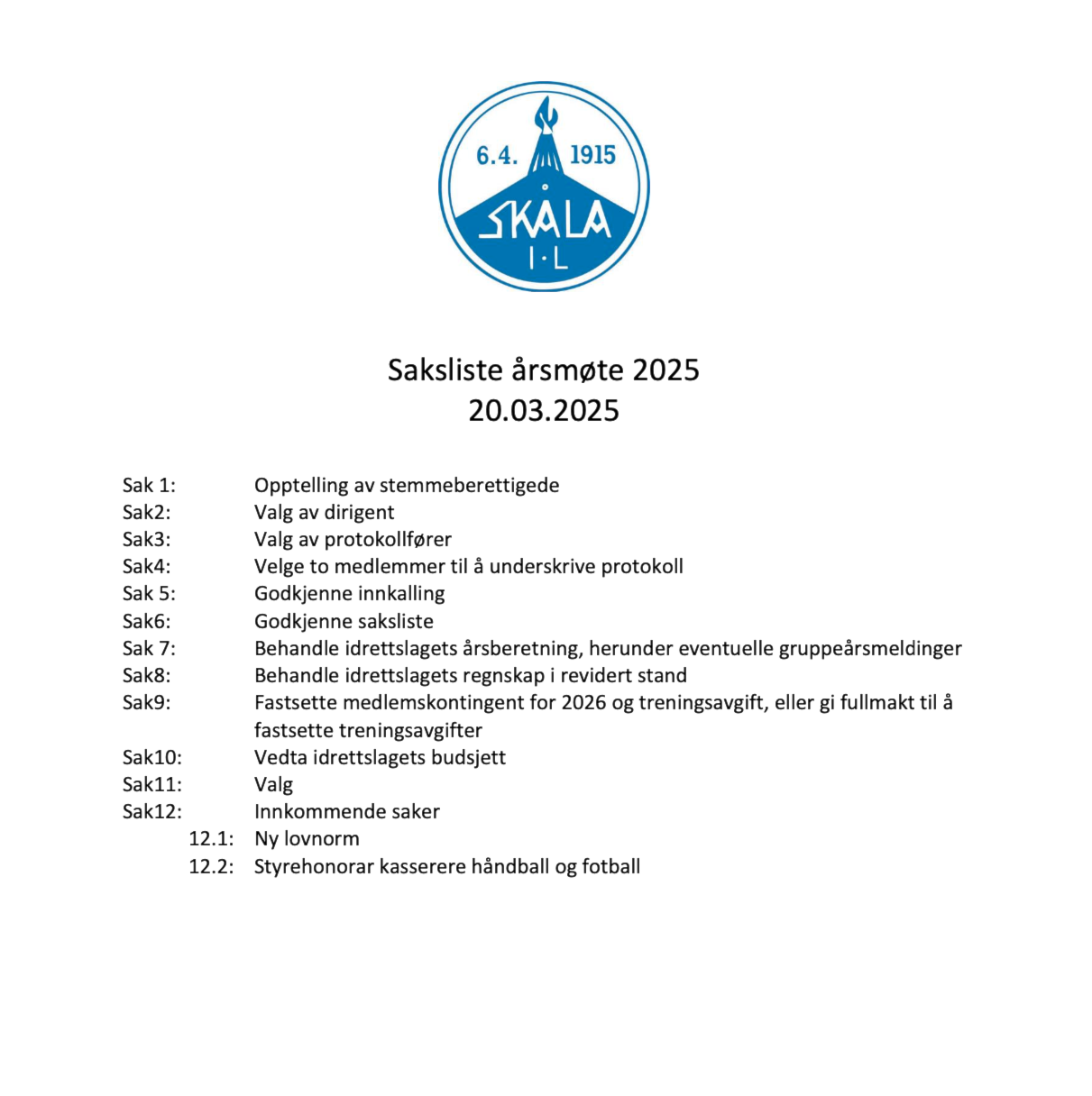 Saksliste til årsmøte